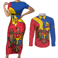 Moldova Independence Day Couples Matching Short Sleeve Bodycon Dress and Long Sleeve Button Shirt August 27 One People One Nation - Wonder Print Shop