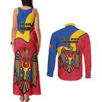 Moldova Independence Day Couples Matching Tank Maxi Dress and Long Sleeve Button Shirt August 27 One People One Nation - Wonder Print Shop