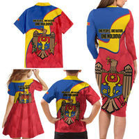 Moldova Independence Day Family Matching Long Sleeve Bodycon Dress and Hawaiian Shirt August 27 One People One Nation - Wonder Print Shop