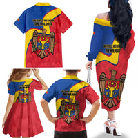 Moldova Independence Day Family Matching Off The Shoulder Long Sleeve Dress and Hawaiian Shirt August 27 One People One Nation - Wonder Print Shop
