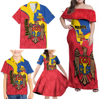 Moldova Independence Day Family Matching Off Shoulder Maxi Dress and Hawaiian Shirt August 27 One People One Nation - Wonder Print Shop