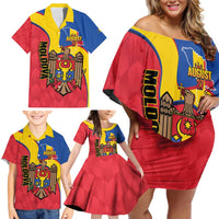 Moldova Independence Day Family Matching Off Shoulder Short Dress and Hawaiian Shirt August 27 One People One Nation - Wonder Print Shop