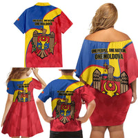 Moldova Independence Day Family Matching Off Shoulder Short Dress and Hawaiian Shirt August 27 One People One Nation - Wonder Print Shop