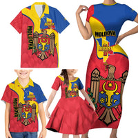 Moldova Independence Day Family Matching Short Sleeve Bodycon Dress and Hawaiian Shirt August 27 One People One Nation - Wonder Print Shop