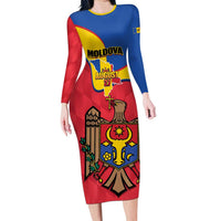 Moldova Independence Day Long Sleeve Bodycon Dress August 27 One People One Nation - Wonder Print Shop
