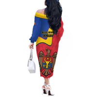 Moldova Independence Day Off The Shoulder Long Sleeve Dress August 27 One People One Nation - Wonder Print Shop