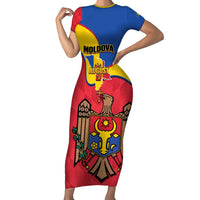 Moldova Independence Day Short Sleeve Bodycon Dress August 27 One People One Nation - Wonder Print Shop