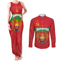 Transnistria Independence Day Couples Matching Tank Maxi Dress and Long Sleeve Button Shirt Coat Of Arms Flag Style - Wonder Print Shop
