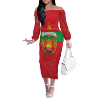 Transnistria Independence Day Family Matching Off The Shoulder Long Sleeve Dress and Hawaiian Shirt Coat Of Arms Flag Style - Wonder Print Shop