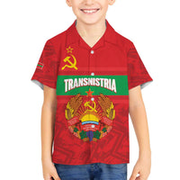 Transnistria Independence Day Family Matching Off The Shoulder Long Sleeve Dress and Hawaiian Shirt Coat Of Arms Flag Style - Wonder Print Shop