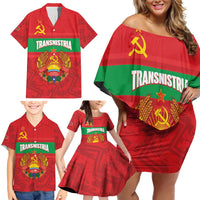 Transnistria Independence Day Family Matching Off Shoulder Short Dress and Hawaiian Shirt Coat Of Arms Flag Style - Wonder Print Shop