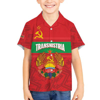 Transnistria Independence Day Family Matching Off Shoulder Short Dress and Hawaiian Shirt Coat Of Arms Flag Style - Wonder Print Shop