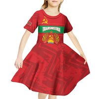 Transnistria Independence Day Kid Short Sleeve Dress Coat Of Arms Flag Style - Wonder Print Shop