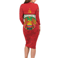 Transnistria Independence Day Long Sleeve Bodycon Dress Coat Of Arms Flag Style - Wonder Print Shop