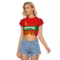 Transnistria Independence Day Raglan Cropped T Shirt Coat Of Arms Flag Style - Wonder Print Shop