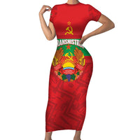 Transnistria Independence Day Short Sleeve Bodycon Dress Coat Of Arms Flag Style - Wonder Print Shop