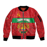 Transnistria Independence Day Sleeve Zip Bomber Jacket Coat Of Arms Flag Style - Wonder Print Shop