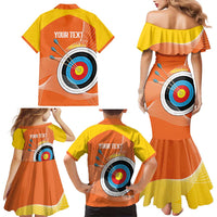 Personalised Bhutan Archery Family Matching Mermaid Dress and Hawaiian Shirt Board Style Flag Color - Wonder Print Shop