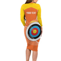 Personalised Bhutan Archery Long Sleeve Bodycon Dress Board Style Flag Color - Wonder Print Shop