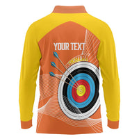 Personalised Bhutan Archery Long Sleeve Polo Shirt Board Style Flag Color - Wonder Print Shop