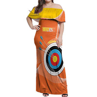 Personalised Bhutan Archery Off Shoulder Maxi Dress Board Style Flag Color - Wonder Print Shop