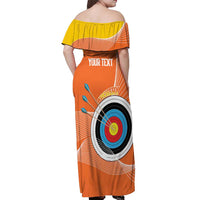 Personalised Bhutan Archery Off Shoulder Maxi Dress Board Style Flag Color - Wonder Print Shop