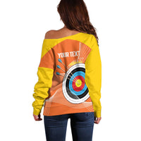 Personalised Bhutan Archery Off Shoulder Sweater Board Style Flag Color - Wonder Print Shop