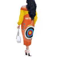 Personalised Bhutan Archery Off The Shoulder Long Sleeve Dress Board Style Flag Color - Wonder Print Shop