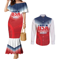 Personalized United States Archery Couples Matching Mermaid Dress and Long Sleeve Button Shirt USA 2025 Sporty Style - Wonder Print Shop