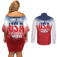 Personalized United States Archery Couples Matching Off Shoulder Short Dress and Long Sleeve Button Shirt USA 2025 Sporty Style - Wonder Print Shop