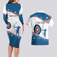 Personalized United States Archery Couples Matching Long Sleeve Bodycon Dress and Hawaiian Shirt USA Sport Curve Style - Wonder Print Shop