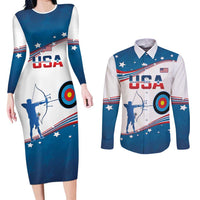Personalized United States Archery Couples Matching Long Sleeve Bodycon Dress and Long Sleeve Button Shirt USA Sport Curve Style - Wonder Print Shop