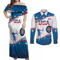 Personalized United States Archery Couples Matching Off Shoulder Maxi Dress and Long Sleeve Button Shirt USA Sport Curve Style - Wonder Print Shop