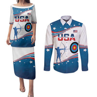 Personalized United States Archery Couples Matching Puletasi and Long Sleeve Button Shirt USA Sport Curve Style - Wonder Print Shop