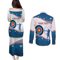 Personalized United States Archery Couples Matching Puletasi and Long Sleeve Button Shirt USA Sport Curve Style - Wonder Print Shop