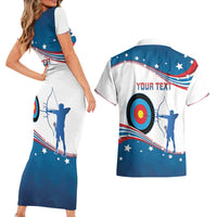 Personalized United States Archery Couples Matching Short Sleeve Bodycon Dress and Hawaiian Shirt USA Sport Curve Style - Wonder Print Shop