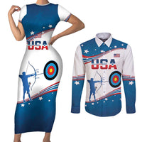 Personalized United States Archery Couples Matching Short Sleeve Bodycon Dress and Long Sleeve Button Shirt USA Sport Curve Style - Wonder Print Shop