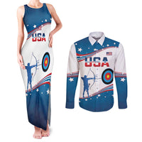 Personalized United States Archery Couples Matching Tank Maxi Dress and Long Sleeve Button Shirt USA Sport Curve Style - Wonder Print Shop