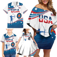 Personalized United States Archery Family Matching Off Shoulder Short Dress and Hawaiian Shirt USA Sport Curve Style - Wonder Print Shop