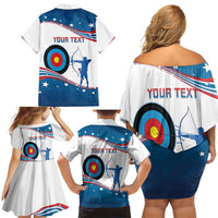 Personalized United States Archery Family Matching Off Shoulder Short Dress and Hawaiian Shirt USA Sport Curve Style - Wonder Print Shop