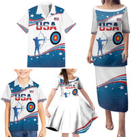 Personalized United States Archery Family Matching Puletasi and Hawaiian Shirt USA Sport Curve Style - Wonder Print Shop
