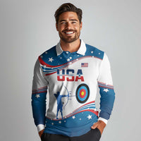 Personalized United States Archery Long Sleeve Polo Shirt USA Sport Curve Style - Wonder Print Shop