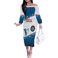 Personalized United States Archery Off The Shoulder Long Sleeve Dress USA Sport Curve Style - Wonder Print Shop