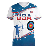 Personalized United States Archery Women V-Neck T-Shirt USA Sport Curve Style - Wonder Print Shop