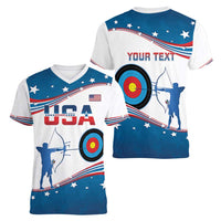 Personalized United States Archery Women V-Neck T-Shirt USA Sport Curve Style - Wonder Print Shop
