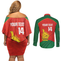 Custom Zimbabwe Cricket Couples Matching Off Shoulder Short Dress and Long Sleeve Button Shirt Go Chevrons 2003 Color Version - Wonder Print Shop
