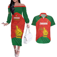 Custom Zimbabwe Cricket Couples Matching Off The Shoulder Long Sleeve Dress and Hawaiian Shirt Go Chevrons 2003 Color Version - Wonder Print Shop