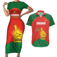 Custom Zimbabwe Cricket Couples Matching Short Sleeve Bodycon Dress and Hawaiian Shirt Go Chevrons 2003 Color Version - Wonder Print Shop
