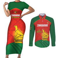 Custom Zimbabwe Cricket Couples Matching Short Sleeve Bodycon Dress and Long Sleeve Button Shirt Go Chevrons 2003 Color Version - Wonder Print Shop