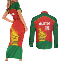 Custom Zimbabwe Cricket Couples Matching Short Sleeve Bodycon Dress and Long Sleeve Button Shirt Go Chevrons 2003 Color Version - Wonder Print Shop